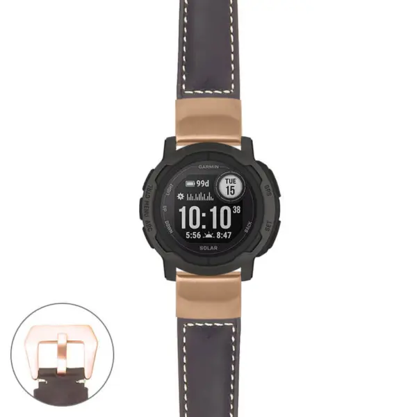 g.i2.p560a Main Dark Brown StrapsCo DASSARI Salvage Thick Padded Distressed Italian Leather Watch Band Strap with Rose Gold Buckle