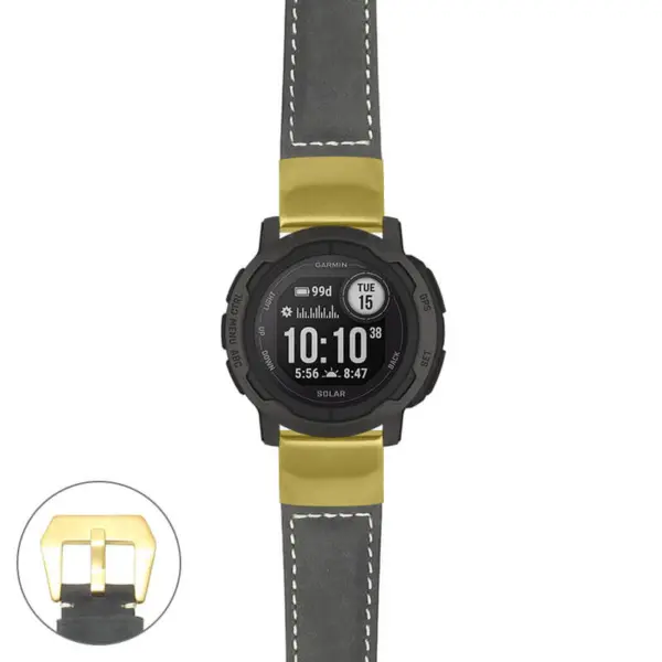 g.i2.p560a Main Black StrapsCo DASSARI Salvage Thick Padded Distressed Italian Leather Watch Band Strap with Yellow Gold Buckle