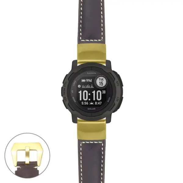 g.i2.p560a Main Dark Brown StrapsCo DASSARI Salvage Thick Padded Distressed Italian Leather Watch Band Strap with Yellow Gold Buckle