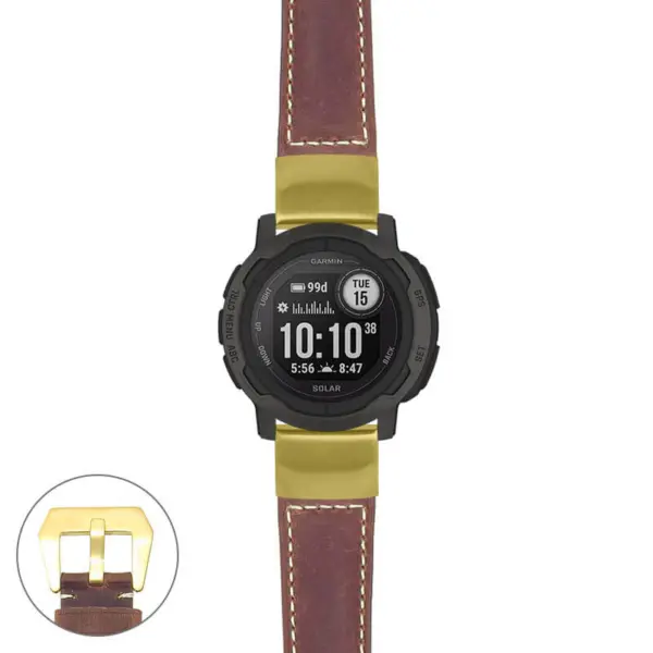 g.i2.p560a Main Rust StrapsCo DASSARI Salvage Thick Padded Distressed Italian Leather Watch Band Strap with Yellow Gold Buckle
