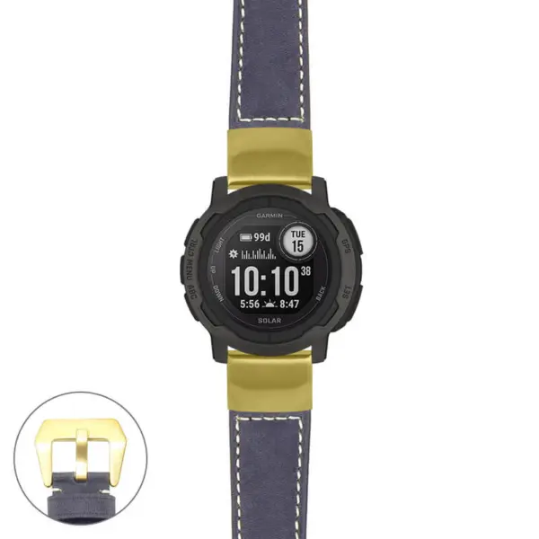 g.i2.p560a Main Blue StrapsCo DASSARI Salvage Thick Padded Distressed Italian Leather Watch Band Strap with Yellow Gold Buckle