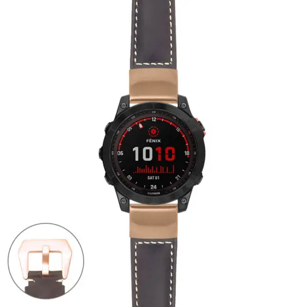 g.f7.p560a Main Dark Brown StrapsCo DASSARI Salvage Thick Padded Distressed Italian Leather Watch Band Strap with Rose Gold Buckle