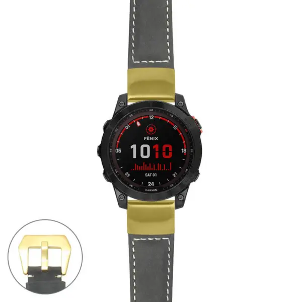g.f7.p560a Main Black StrapsCo DASSARI Salvage Thick Padded Distressed Italian Leather Watch Band Strap with Yellow Gold Buckle