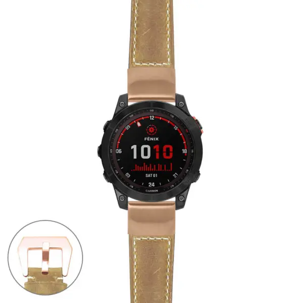 g.f7.p560a Main Beige StrapsCo DASSARI Salvage Thick Padded Distressed Italian Leather Watch Band Strap with Rose Gold Buckle