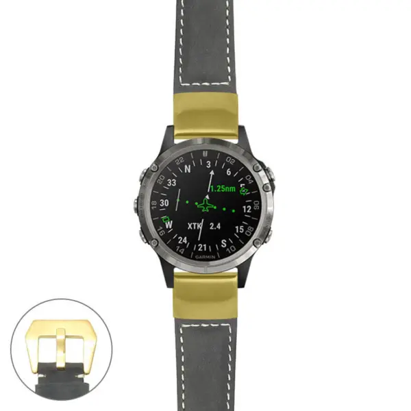 g.d2d.p560a Main Black StrapsCo DASSARI Salvage Thick Padded Distressed Italian Leather Watch Band Strap with Yellow Gold Buckle