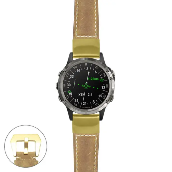 g.d2d.p560a Main Beige StrapsCo DASSARI Salvage Thick Padded Distressed Italian Leather Watch Band Strap with Yellow Gold Buckle