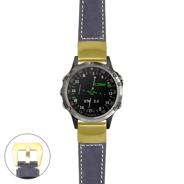 g.d2d.p560a Main Blue StrapsCo DASSARI Salvage Thick Padded Distressed Italian Leather Watch Band Strap with Yellow Gold Buckle
