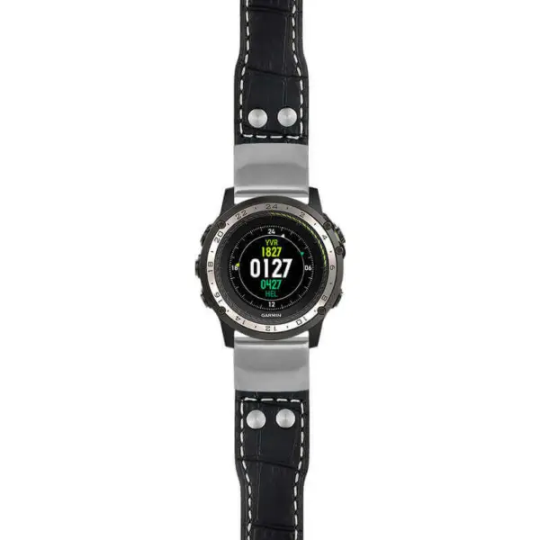 g.d2ch.iw1 Main Black with White Stitching StrapsCo DASSARI Aviator Crocodile Embossed Leather Strap 22mm