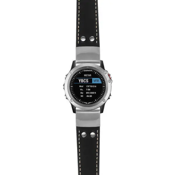 g.d2bv.ds15 Main Black with Ivory Stictching StrapsCo DASSARI Pilot Leather Watch Band with Brush Silver Buckle 22mm