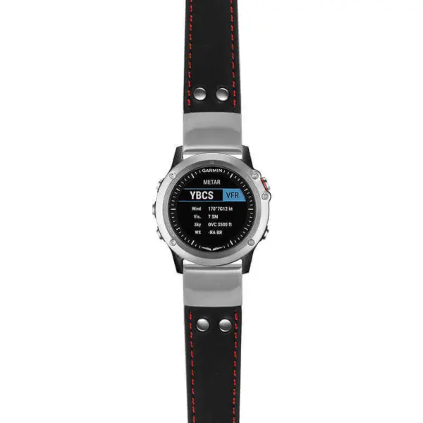g.d2bv.ds15 Main Black with Red Stictching StrapsCo DASSARI Pilot Leather Watch Band with Brush Silver Buckle 22mm