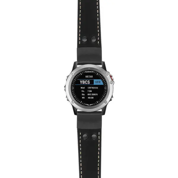 g.d2bv.ds15 Main Black with Ivory Stictching StrapsCo DASSARI Pilot Leather Watch Band with Matte Black Buckle 22mm