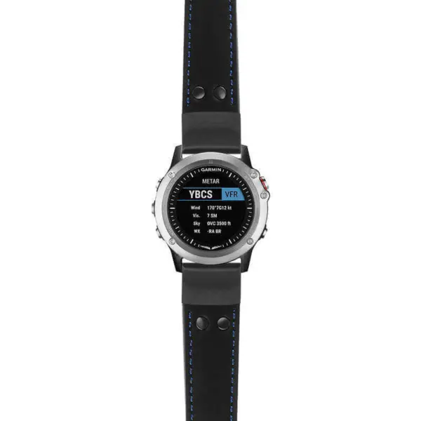 g.d2bv.ds15 Main Black with Blue Stictching StrapsCo DASSARI Pilot Leather Watch Band with Matte Black Buckle 22mm