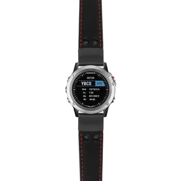 g.d2bv.ds15 Main Black with Red Stictching StrapsCo DASSARI Pilot Leather Watch Band with Matte Black Buckle 22mm