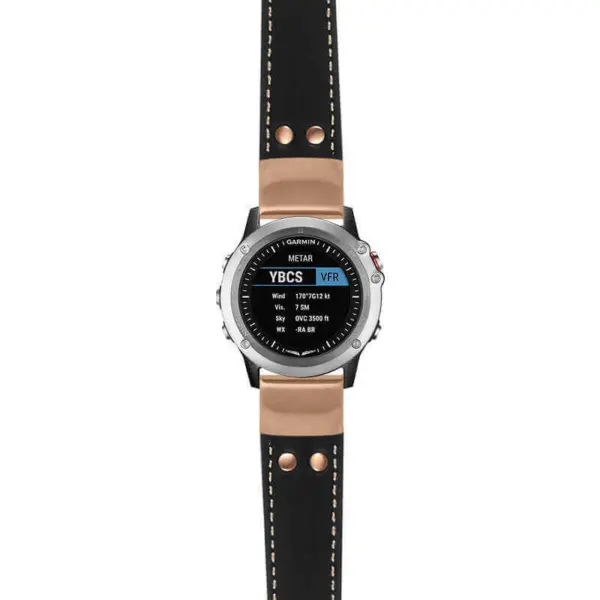 g.d2bv.ds15 Main Black with Ivory Stictching StrapsCo DASSARI Pilot Leather Watch Band with Rose Gold Buckle 22mm
