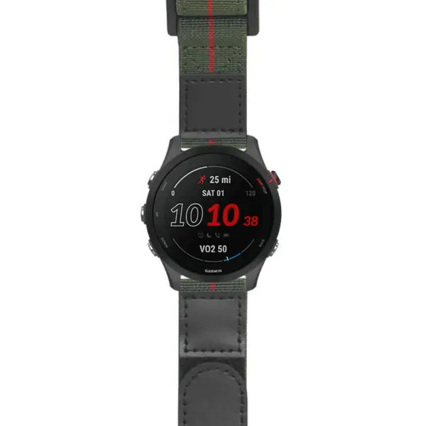 g.f255.nt13 Main Green & Red StrapsCo Hook and Loop Explorer Watch Band Strap Nylon Velcro NATO 20mm