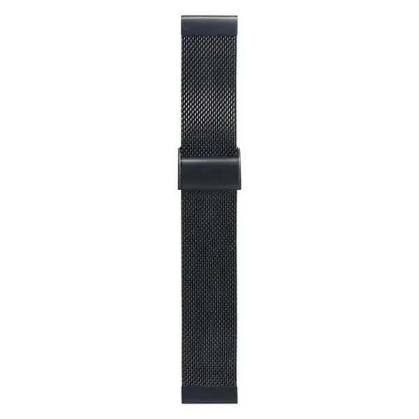 A sleek black mesh watch strap, featuring a smooth surface and a secure clasp, designed for comfort and style. Ideal for casual and formal occasions