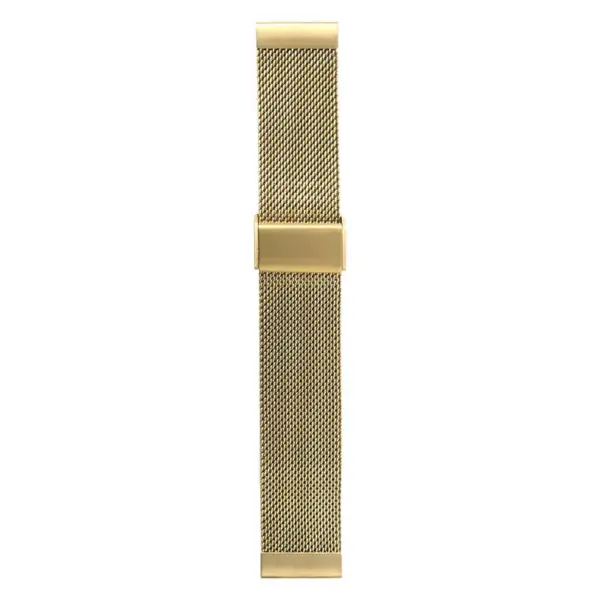 A gold mesh watch strap with a sleek, modern design, featuring a secure clasp for easy wear. Ideal for adding a touch of elegance to any timepiece