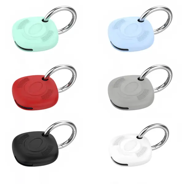 A variety of keychains for Samsung Galaxy Smart Tag in mint green, light blue, red, gray, black, and white, each featuring a sleek design and metal ring for easy attachment