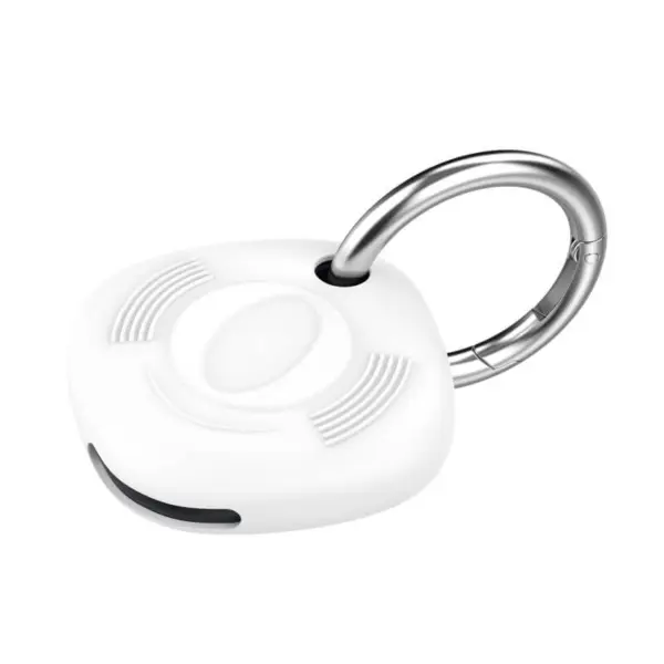 White keychain designed for Samsung Galaxy Smart Tag, featuring a sleek design and a sturdy metal ring for easy attachment to bags or keys. Ideal for tracking your belongings