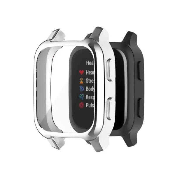 Protective case for Garmin Venu Sq in clear and black options, designed to safeguard your smartwatch while maintaining easy access to all features and functions