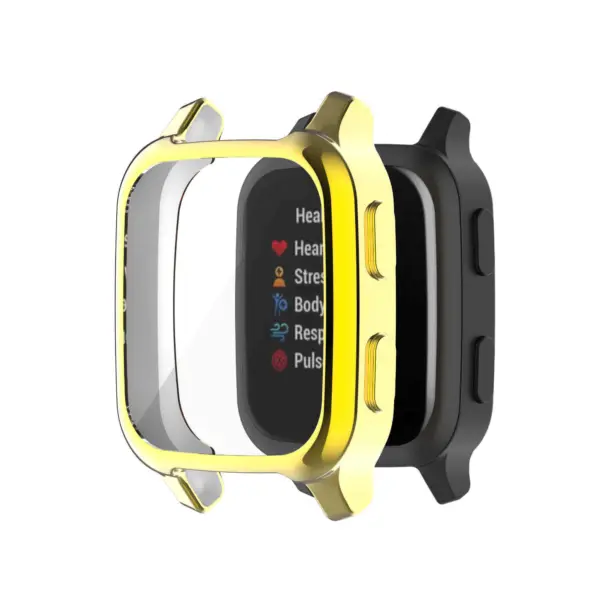A protective case for the Garmin Venu Sq, featuring a sleek design in yellow and black, designed to safeguard the watch while allowing easy access to its screen and buttons