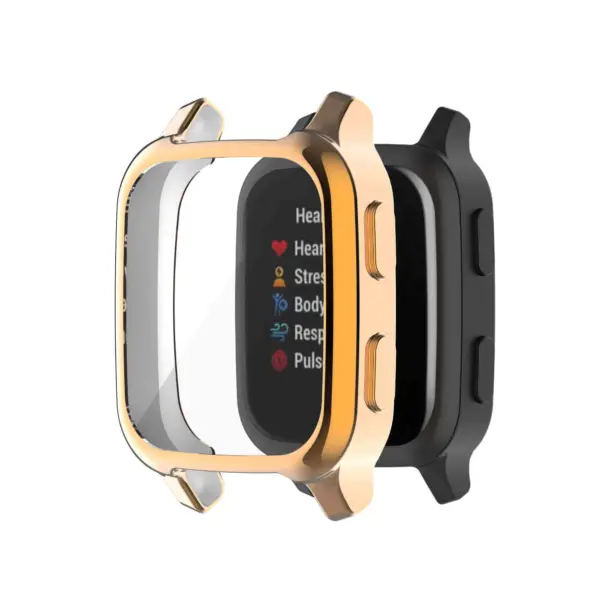 Protective Case for Garmin Venu Sq featuring a sleek gold and black design. This durable case offers reliable protection while maintaining easy access to your watch features