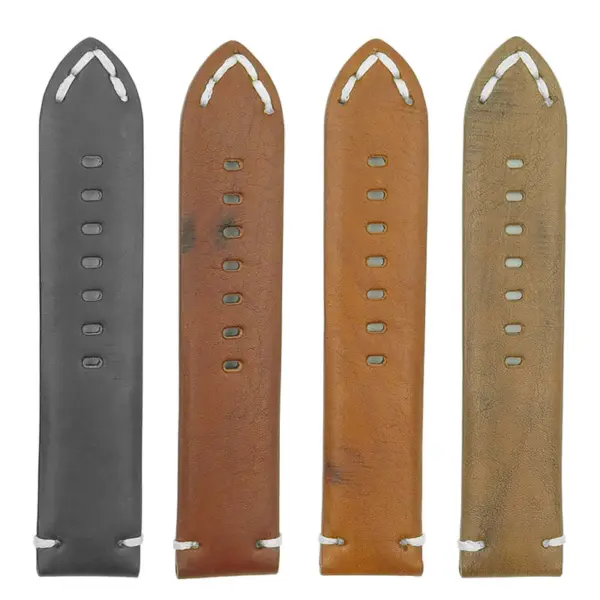 Viking Hand Stitched Vintage Leather Strap by DASSARI, available in 22mm, 24mm, and 26mm sizes. Features high-quality leather in four distinct colors