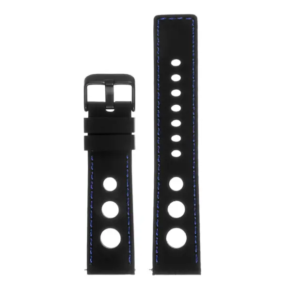 Pu11.1.5.mb Silicone Rally Strap In Black W Blue Stitching W Matte Black Buckle 3