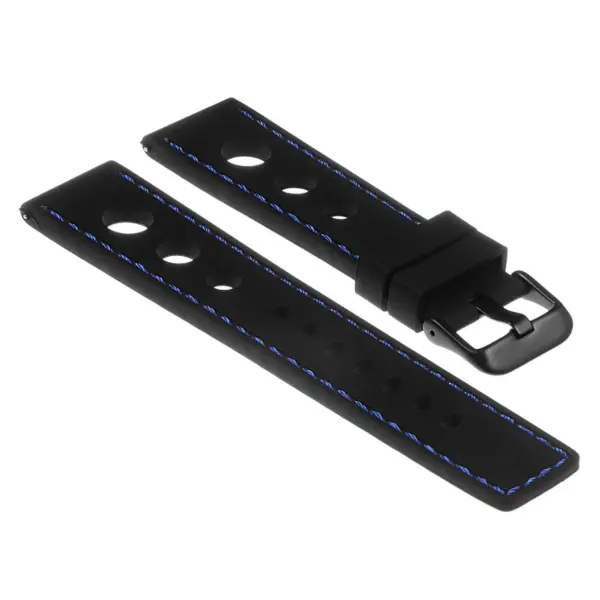 Pu11.1.5.mb Silicone Rally Strap In Black W Blue Stitching W Matte Black Buckle