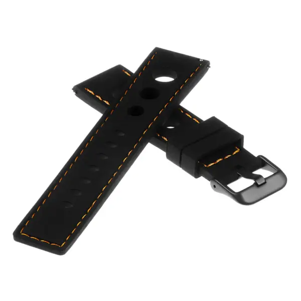 Pu11.1.12.mb Silicone Rally Strap In Black W Orange Stitching W Matte Black Buckle 2