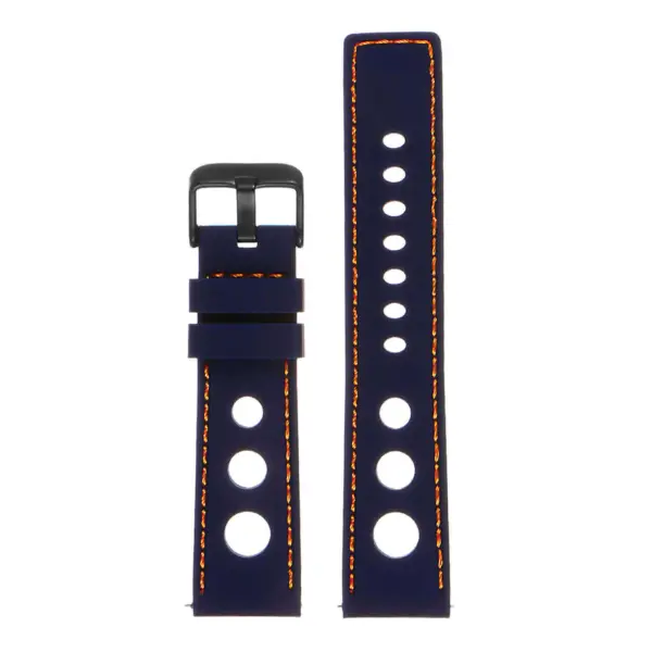 Pu11.5.12.mb Silicone Rally Strap In Blue W Orange Stitching W Matte Black Buckle 3