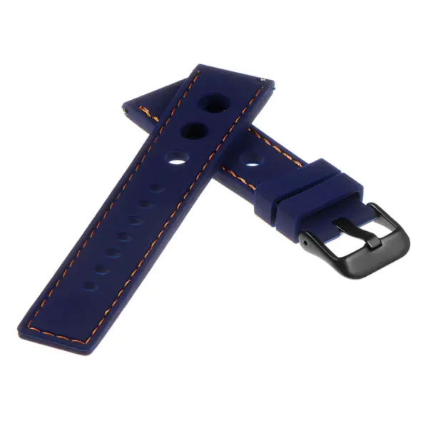 Pu11.5.12.mb Silicone Rally Strap In Blue W Orange Stitching W Matte Black Buckle 2