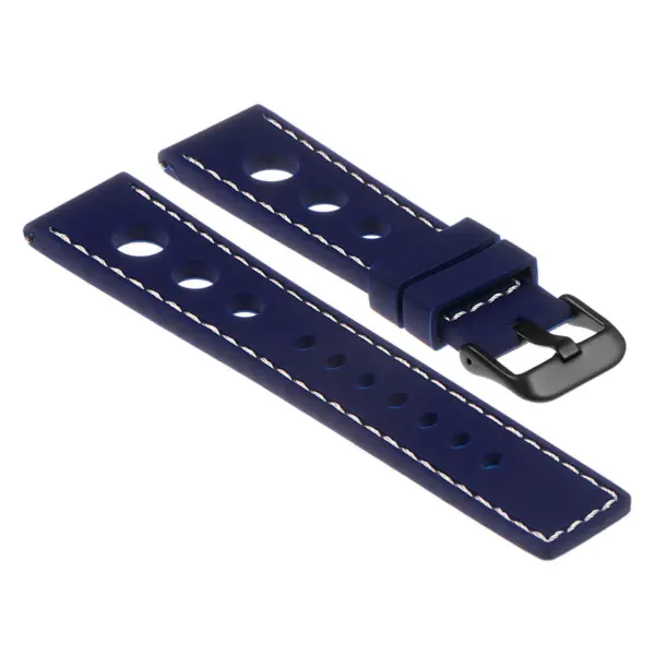 Pu11.5.22.mb Silicone Rally Strap In Blue W White Stitching W Matte Black Buckle