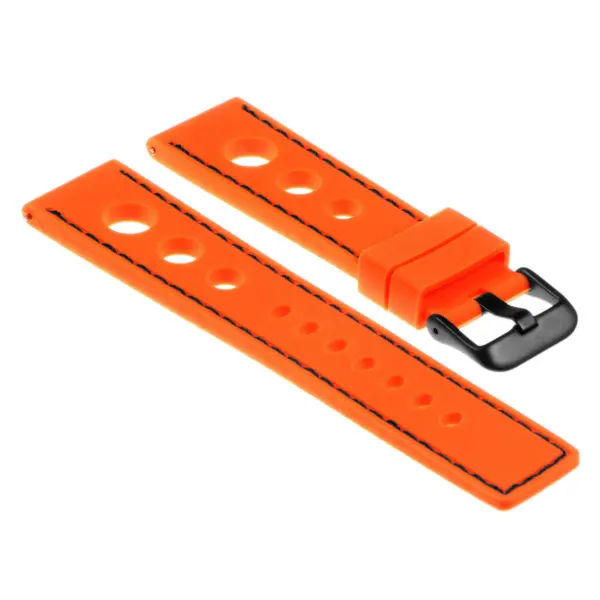 Pu11.12.1.mb Silicone Rally Strap In Orange W Black Stitching W Matte Black Buckle