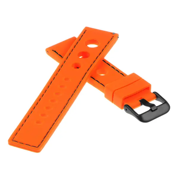 Pu11.12.1.mb Silicone Rally Strap In Orange W Black Stitching W Matte Black Buckle 2