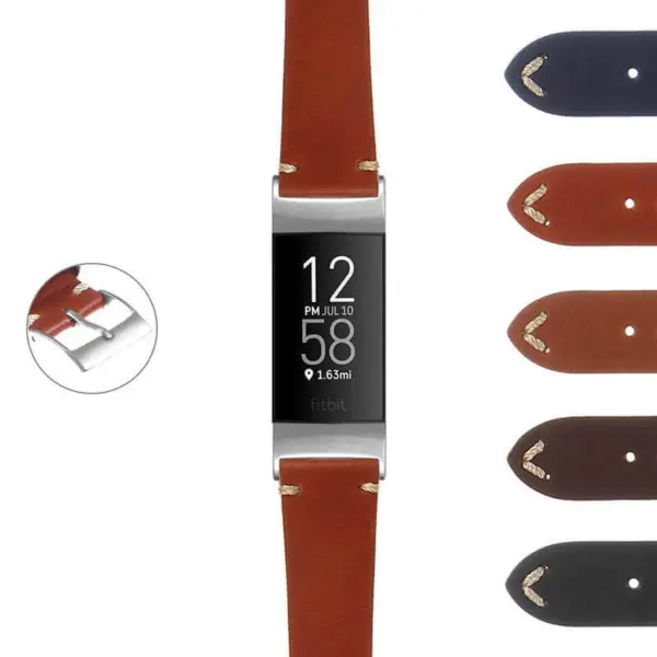 Hand-stitched leather strap for Fitbit Charge 4 & Charge 3, featuring a classic design and durable materials. Available in various colors for a stylish look