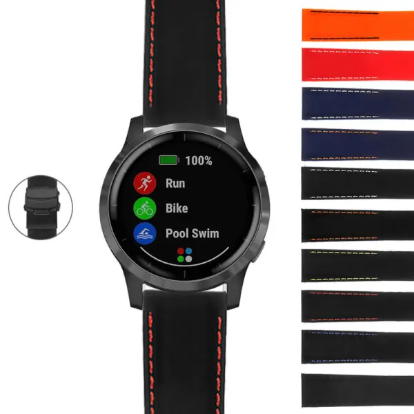 Stitched Endurance Strap with Clasp for Garmin Vivoactive 4. Durable and stylish watch band, perfect for fitness enthusiasts. Available in multiple colors for a personalized look