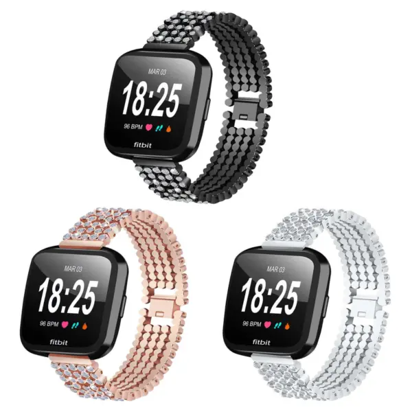 Fb.m61 All Color Stainless Steel Bangle Bracelet W Rhinestones Fits Fitbit Versa In Matte Black