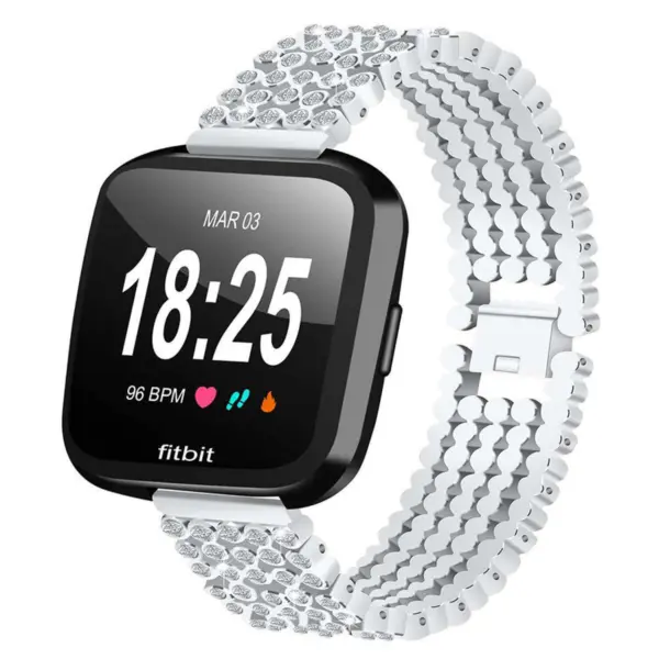 Fb.m61.ss Front Stainless Steel Bangle Bracelet W Rhinestones Fits Fitbit Versa In Silver