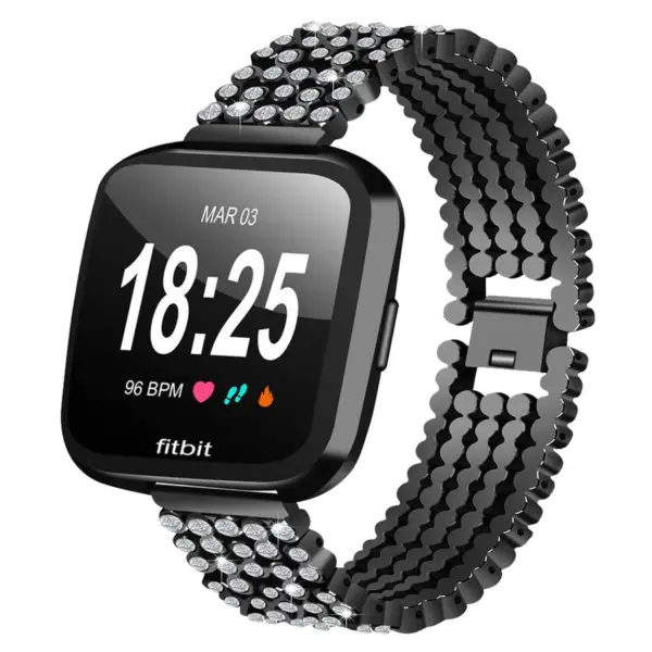 Fb.m61.mb Front Stainless Steel Bangle Bracelet W Rhinestones Fits Fitbit Versa In Matte Black