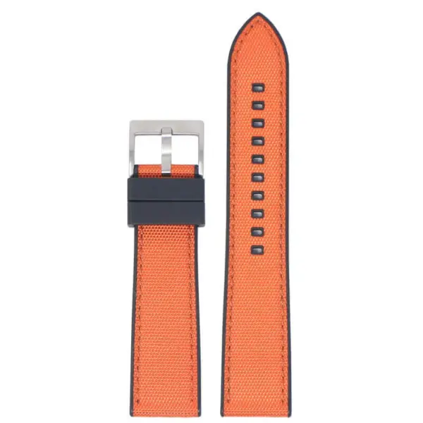 Sailcloth FKM Hybrid Strap by DASSARI in vibrant orange, made from durable FKM, rubber, and sailcloth. Available in 20mm and 22mm sizes for a perfect fit
