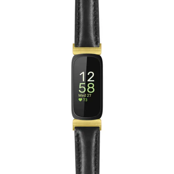 Everyday Leather Strap for Fitbit Inspire 3, featuring a sleek black leather design and gold accents, perfect for adding a stylish touch to your fitness tracker