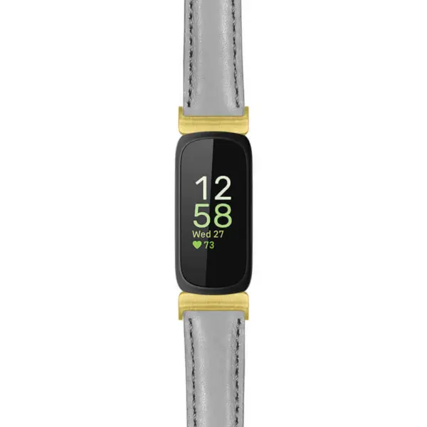fb.in3.st19 Main Grey StrapsCo Womens Smooth Leather Gold Adapter Watch Band Strap 14mm