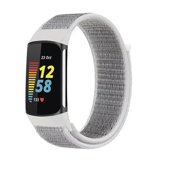 Everyday Nylon Strap for Fitbit Charge 5, featuring a sleek gray design that combines comfort and style, perfect for daily wear and fitness tracking
