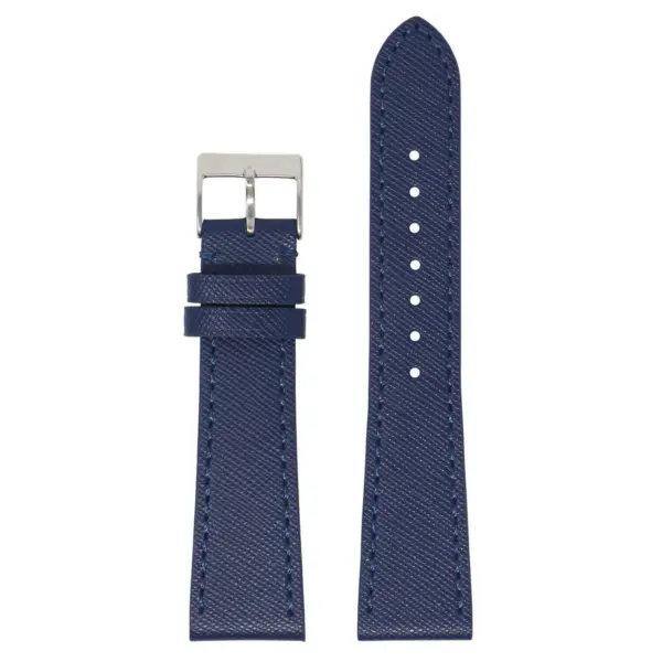 Women's Premium Saffiano Leather Strap by DASSARI in navy blue. Available in various sizes, this elegant strap features a textured finish and a secure metal buckle for a stylish upgrade