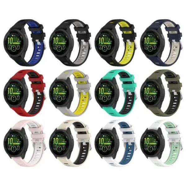 ColorBlock Summit Strap for Garmin Forerunner 265S displayed in various colors, showcasing its sporty design and compatibility with the smartwatch