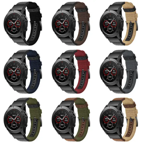 Rugged Canvas Bands for Garmin Forerunner 245 in various colors, showcasing a stylish and durable design, perfect for outdoor activities and daily wear
